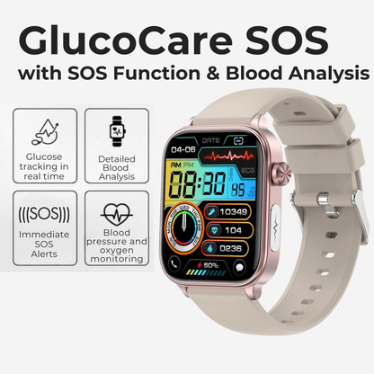 SOS Fall Detection Watch for Elderly | Emergency Call + GPS Tracking + Heart Rate & Blood Pressure | GlucoCare